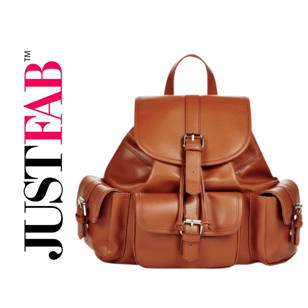 Justfab faux leather backpack in cognac color